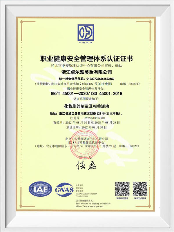  Certificação da série de gerenciamento de segurança e saúde ocupacional ISO45001